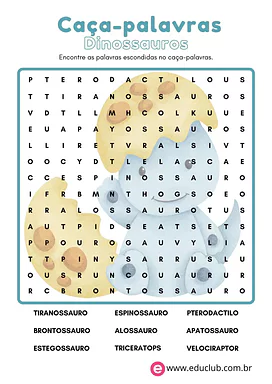 Caça-palavras de dinossauro Caça-palavras de dinossauro para 3º Ano, 2º Ano, 1º Ano de Recursos Educativos, Pré-História, Passatempo - Material educac...