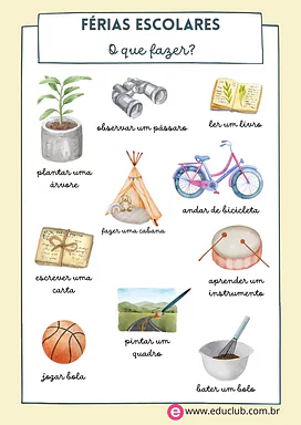 O que fazer nas férias escolares? O que fazer nas férias escolares? para 3º Ano, 2º Ano, 1º Ano de Recursos Educativos - Material educacional