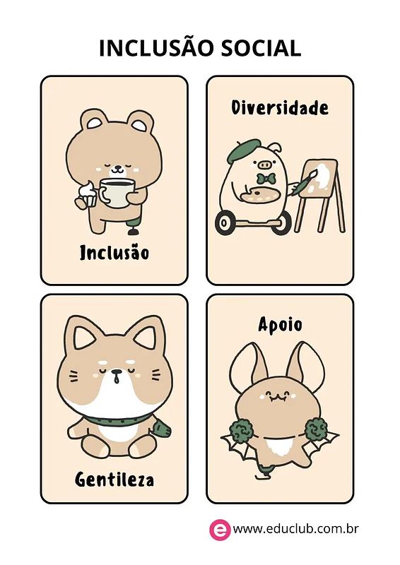 Cartões para trabalhar a inclusão social | Educlub