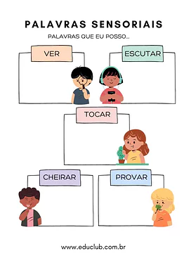 Palavras sensoriais Palavras sensoriais para 2º Ano, 1º Ano de Ciências, Cinco sentidos - Material educacional