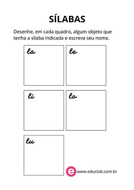 Desenhe uma palavra com a sílaba que se pede Desenhe uma palavra com a sílaba que se pede para 3º Ano, 2º Ano, 1º Ano de Língua Portuguesa, Sílabas - Material educacional