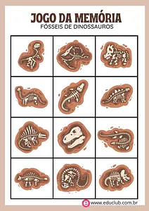Jogo da memória fósseis de dinossauros