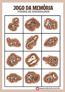 Jogo da memória fósseis de dinossauros