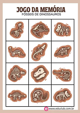 Jogo da memória fósseis de dinossauros Jogo da memória fósseis de dinossauros para 3º Ano de Ciências, Seres Vivos - Material educacional