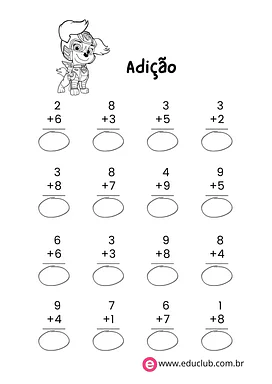 Continhas fáceis de adição para 1º Ano de Operações básicas, Matemática - Material educacional