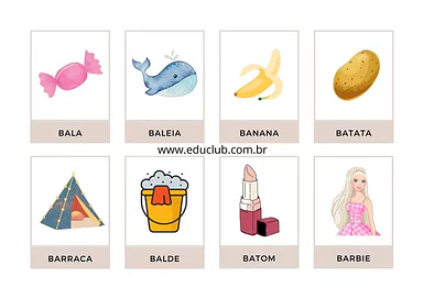 Palavras com a letra B para 1º Ano de Língua Portuguesa, Vocabulário - Material educacional