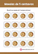Moedas de 5 centavos para imprimir Moedas de 5 centavos para imprimir para 5º Ano, 4º Ano, 3º Ano de Matemática, Dinheiro - Material educacional