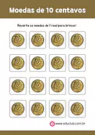 Moedas de 10 centavos Moedas de 10 centavos para 5º Ano, 4º Ano, 3º Ano de Matemática, Dinheiro - Material educacional