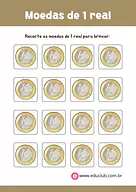 Moedas de 1 real para imprimir Moedas de 1 real para imprimir para 5º Ano, 4º Ano, 3º Ano de Matemática, Dinheiro - Material educacional