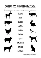 Sombras dos animais Sombras dos animais para Pré-Escola de Atenção e Concentração - Material educacional