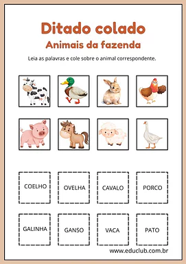 Ditado colado com animais da fazenda Ditado colado com animais da fazenda para 1º Ano de Língua Portuguesa, Ditado - Material educacional