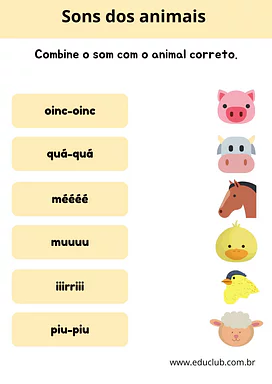 Atividade com sons dos animais da fazenda Atividade com sons dos animais da fazenda para 1º Ano de Ciências, Seres Vivos - Material educacional