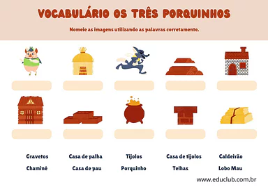 Vocabulário dos Três Porquinhos para 2º Ano, 1º Ano de Língua Portuguesa, Vocabulário - Material educacional