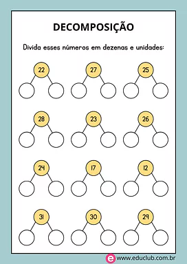 Decomposição de números: dezenas e unidades Decomposição de números: dezenas e unidades para 2º Ano, 1º Ano de Números, Matemática - Material educacional