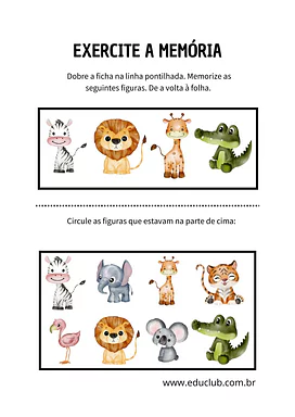 Exercício de memória visual Exercício de memória visual para 2º Ano, 1º Ano de Habilidades Perceptivas, Atenção e Concentração - Material educacional