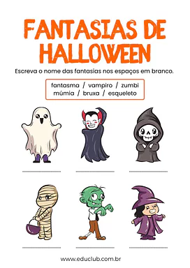 Fantasias de Halloween Fantasias de Halloween para 2º Ano, 1º Ano de Datas Comemorativas, Halloween - Material educacional
