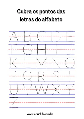 Alfabeto de A a Z pontilhado para Pré-Escola de Língua Portuguesa, Alfabeto - Material educacional