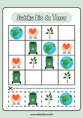 Sudoku do Dia da Terra Sudoku do Dia da Terra para 2º Ano, 1º Ano de Datas Comemorativas, Recursos Educativos, Passatempo, Dia da Terra - Materia...