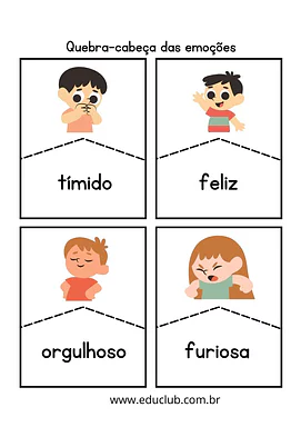 Quebra-cabeça das emoções para imprimir para 1º Ano, Pré-Escola de Recursos Educativos, Passatempo, Educação Emocional, Em...