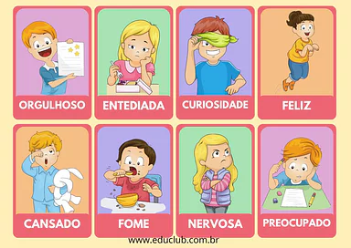 Baralho das emoções para imprimir para Pré-Escola de Educação Emocional, Emoções - Material educacional