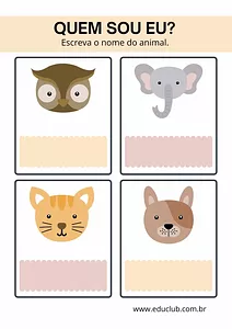 Quem sou eu? - Atividade com nomes de animais