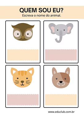 Quem sou eu? - Atividade com nomes de animais Quem sou eu? - Atividade com nomes de animais para 1º Ano de Língua Portuguesa, Ciências, Seres Vivos, Alfabetização - Mat...