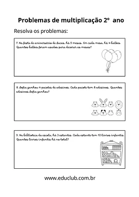 50 Problemas de Multiplicação 2º Ano 50 Problemas de Multiplicação 2º Ano para 2º Ano de Operações básicas, Matemática, Problemas - Material educacional