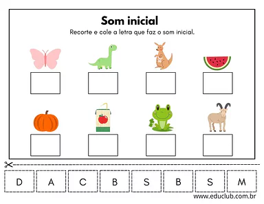 Atividade som inicial das palavras Atividade som inicial das palavras para 1º Ano de Língua Portuguesa, Alfabetização - Material educacional