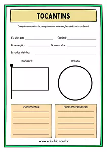 Atividade sobre o Tocantins