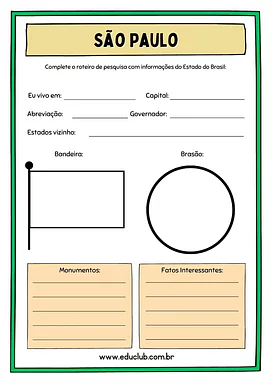 Atividade sobre São Paulo Atividade sobre São Paulo para 5º Ano, 4º Ano de Geografia, Recursos Educativos, Roteiro de pesquisa, Brasil - Material ed...