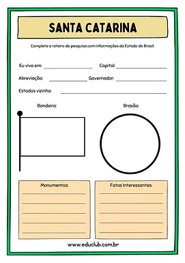 Atividade sobre Santa Catarina Atividade sobre Santa Catarina para 5º Ano, 4º Ano de Geografia, Recursos Educativos, Roteiro de pesquisa, Brasil - Materi...