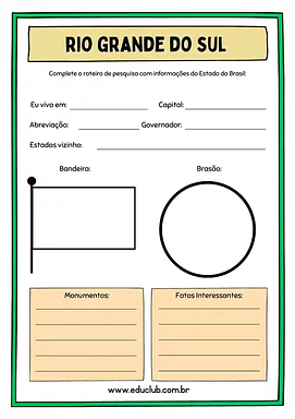 Atividade sobre o Rio Grande do Sul Atividade sobre o Rio Grande do Sul para 5º Ano, 4º Ano de Geografia, Recursos Educativos, Roteiro de pesquisa, Brasil - M...