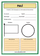 Atividade sobre o Piauí Atividade sobre o Piauí para 5º Ano, 4º Ano de Geografia, Recursos Educativos, Roteiro de pesquisa, Brasil - Material educ...