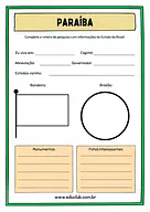 Atividade sobre a Paraíba Atividade sobre a Paraíba para 5º Ano, 4º Ano de Geografia, Recursos Educativos, Roteiro de pesquisa, Brasil - Material ed...