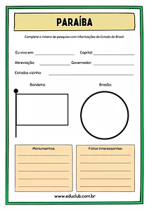 Atividade sobre a Paraíba