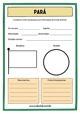 Atividade sobre o Pará Atividade sobre o Pará para 5º Ano, 4º Ano de Geografia, Recursos Educativos, Roteiro de pesquisa, Brasil - Material educa...