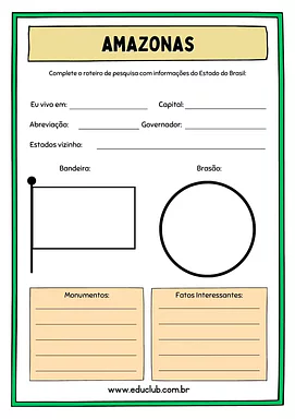 Atividade sobre Amazonas Atividade sobre Amazonas para 5º Ano, 4º Ano de Geografia, Recursos Educativos, Roteiro de pesquisa, Brasil - Material edu...