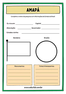 Atividade sobre Amapá Atividade sobre Amapá para 5º Ano, 4º Ano de Geografia, Recursos Educativos, Roteiro de pesquisa, Brasil - Material educac...