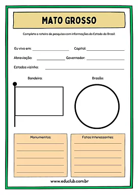 Atividade sobre Mato Grosso Atividade sobre Mato Grosso para 5º Ano, 4º Ano de Geografia, Recursos Educativos, Roteiro de pesquisa, Brasil - Material ...