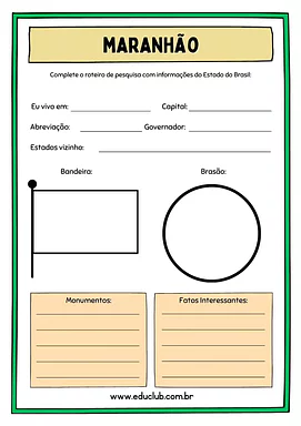 Atividade sobre o Maranhão Atividade sobre o Maranhão para 5º Ano, 4º Ano de Geografia, Recursos Educativos, Roteiro de pesquisa, Brasil - Material e...