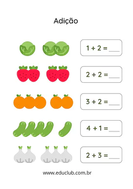 Tarefinha de adição Tarefinha de adição para 1º Ano de Operações básicas, Matemática - Material educacional