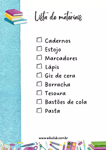 Atividade sobre lista de material escolar