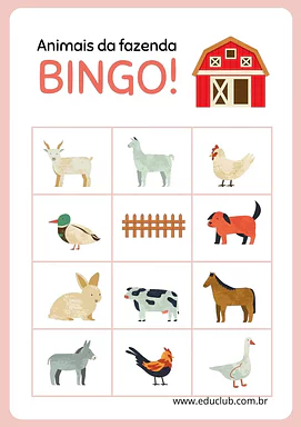 Bingo dos animais para imprimir para Creche, Pré-Escola de Recursos Educativos, Ciências, Seres Vivos - Material educacional