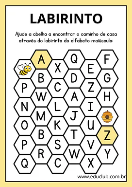 Alfabeto da abelha - jogo do labirinto para 1º Ano, Pré-Escola de Língua Portuguesa, Alfabeto, Alfabetização - Material ed...