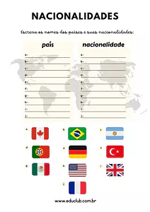 Atividade sobre países e nacionalidades