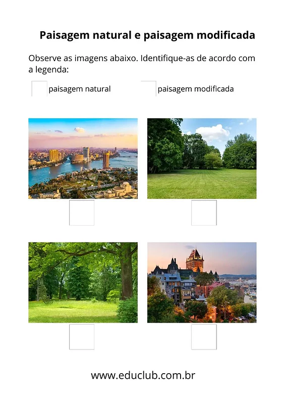 Atividade sobre paisagem natural e paisagem modificada | Educlub