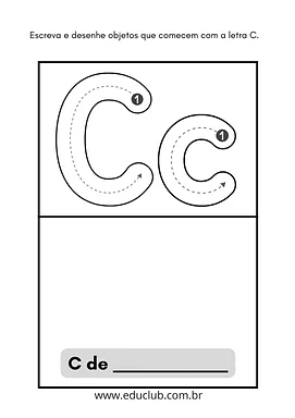 Tarefa letra C para Pré-Escola de Língua Portuguesa, Alfabeto, Alfabetização - Material educacional