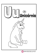 Letra U de unicórnio Letra U de unicórnio para Creche, Pré-Escola de Língua Portuguesa, Vogais, Alfabeto, Alfabetização - Material educacional