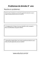 Problemas de divisão 3 ano para 3º Ano de Operações básicas, Matemática, Problemas - Material educacional