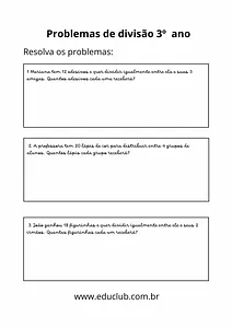 Problemas de divisão 3 ano